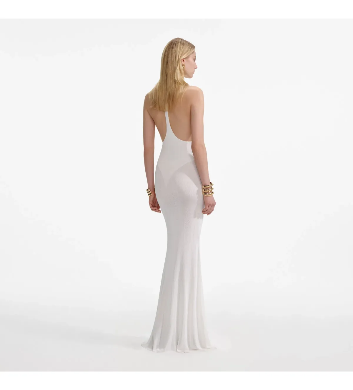 Selft Portrait Racer Back Viscose Knit  in White Maxi Dress Size 6 - Image 3