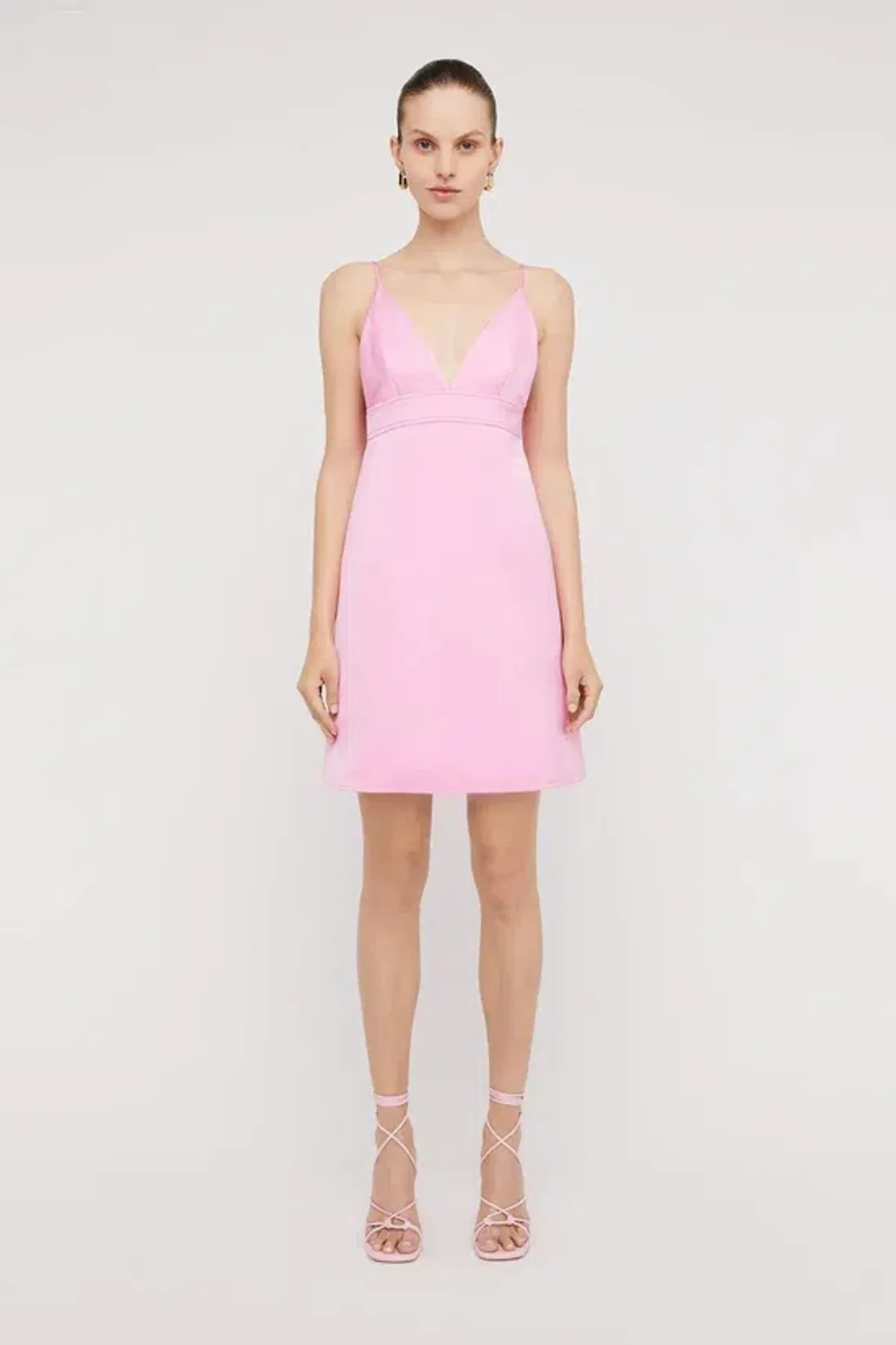 Scanlan Theodore The Satin Shoestring Mini Dress in Pink Size 8 - Image 1