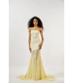 Deme By Gabriella Dahlia Strapless Gown Butter Yellow Size AU 6  for rent on The Volte - image 1