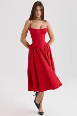 House of CB Samaria Gathered Midi Dress Red Size 8/S  for rent on The Volte - image 6