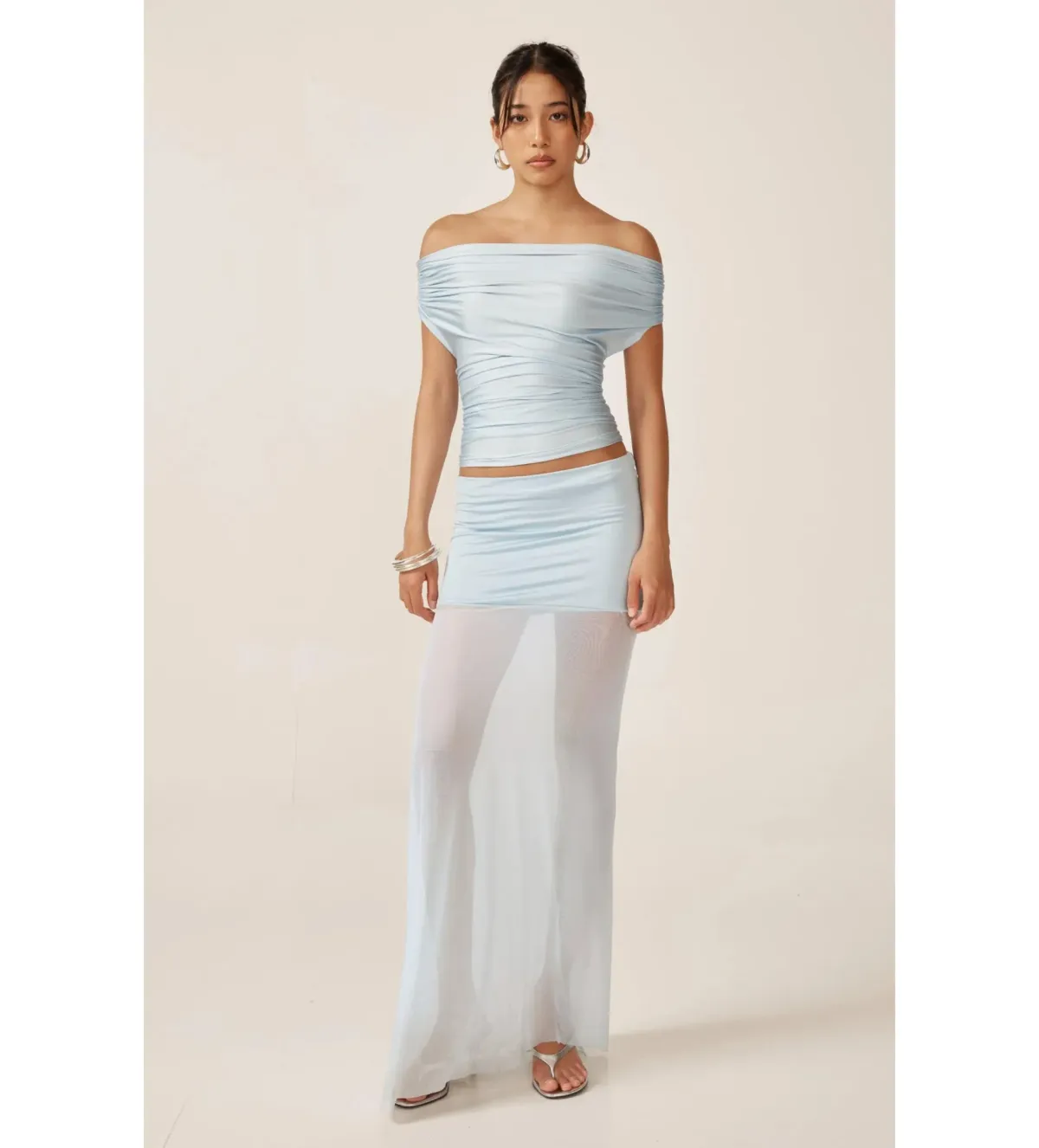 Ance Gria Grace Top and Maxi Skirt Set Sky Blue Size S AU 8 - Image 1