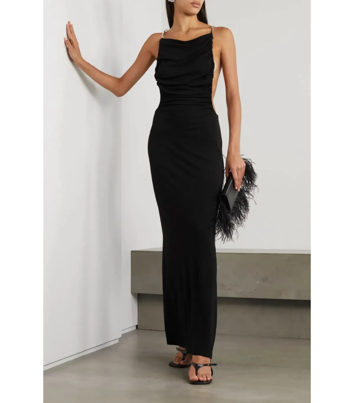 Christopher Esber Open-back Embellished Ruched Crepe Maxi Gown Black Size AU 6 - Image 1