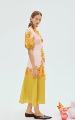 Alemais Silas Floral Linen Midi Dress in Green Size AU 14 for rent on The Volte - image 2