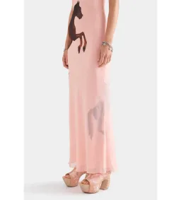 Venroy Layered Silk Slip Maxi Dress Pink Horse Stamp Size XS Au 6  for rent on The Volte - image 2