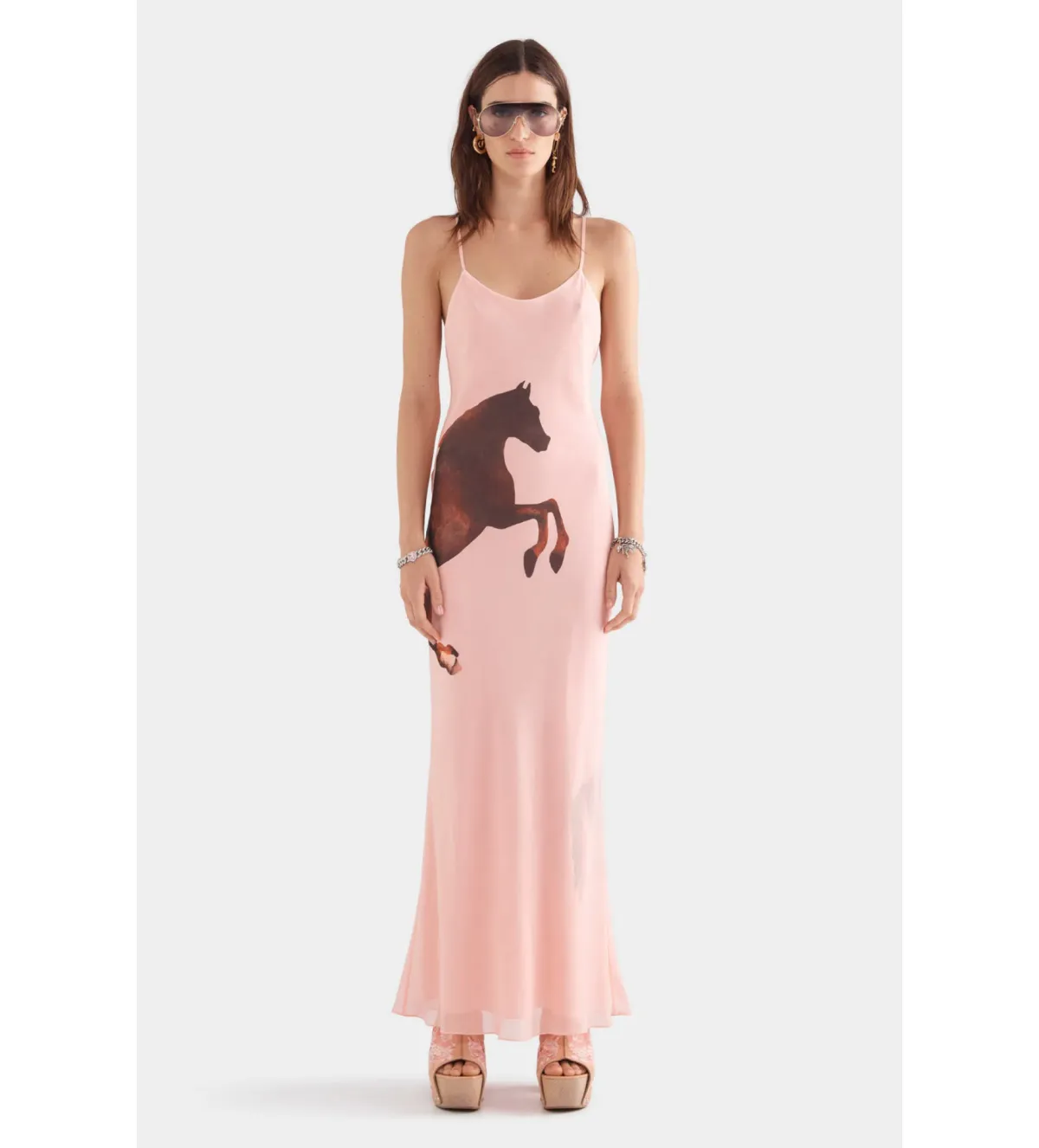 Venroy Layered Silk Slip Maxi Dress Pink Horse Stamp Size XS Au 6  - Image 1