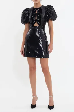 Rebecca Vallance Lena Bow Mini Dress in Black Size 8 for rent on The Volte - image 1