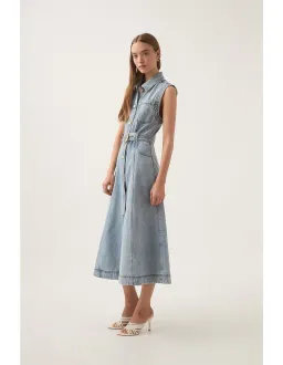 Aje Ray Denim Midi Dress Size 8/S for rent on The Volte - image 3