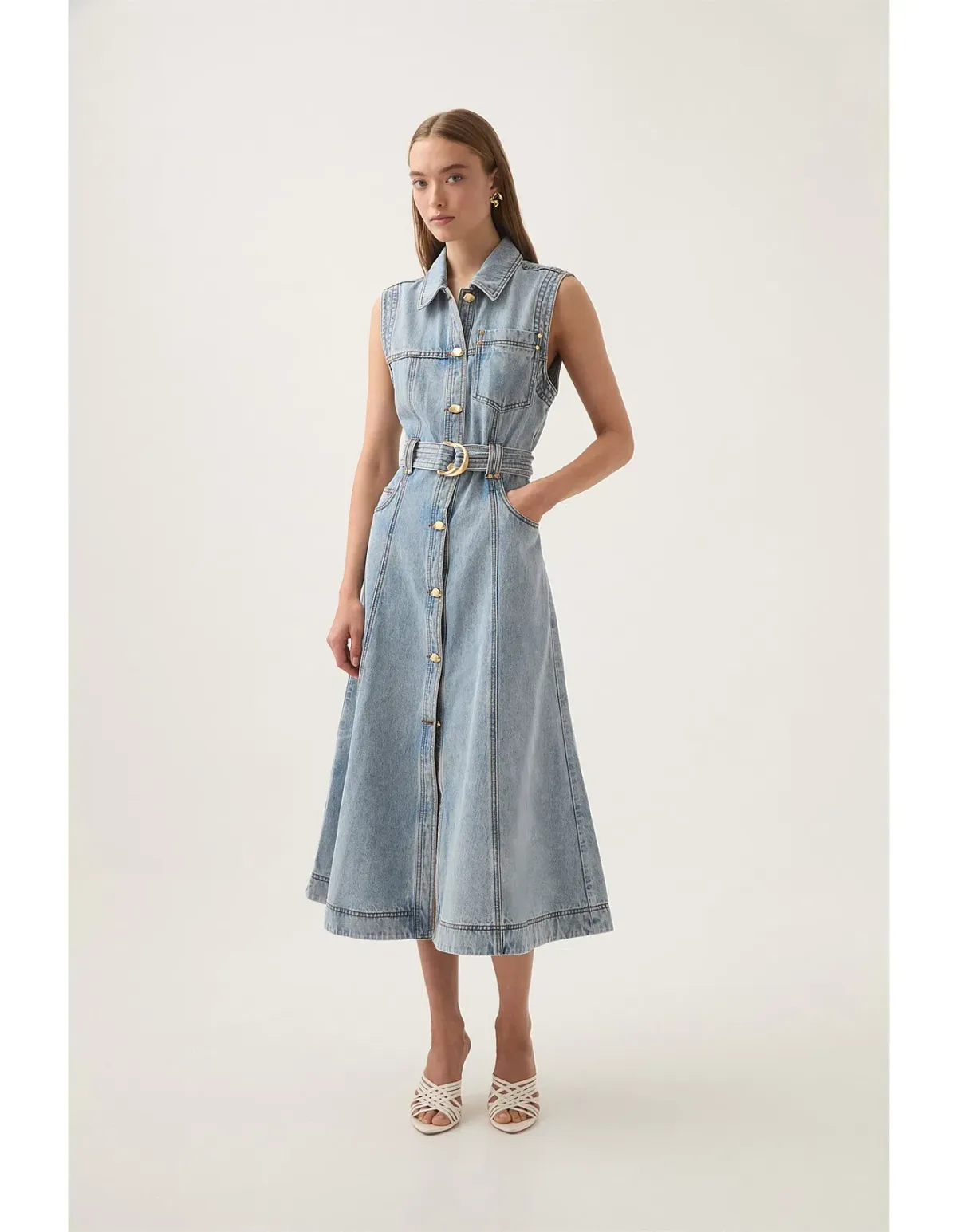 Aje Ray Denim Midi Dress Size 8/S - Image 1