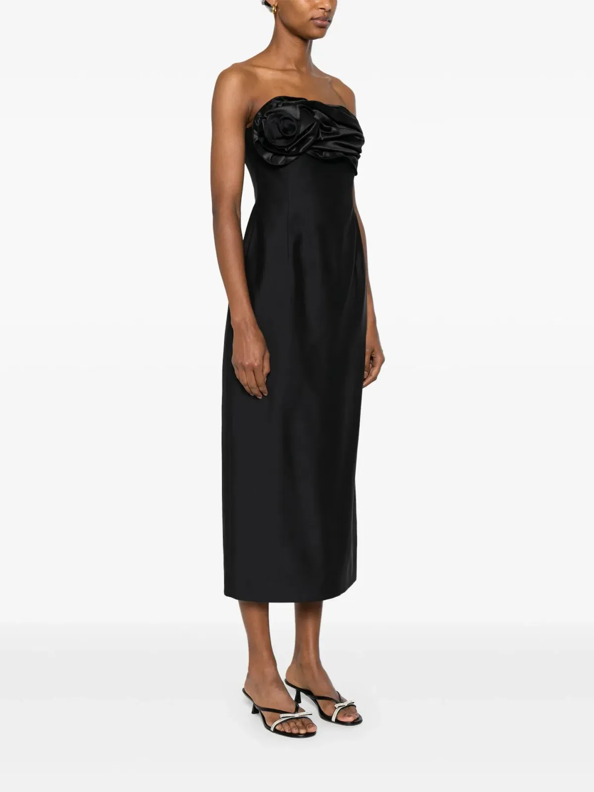 Magda Butrym Strapless Ruched Flower Midi Dress in Black Size 34 / AU 6 - Image 1