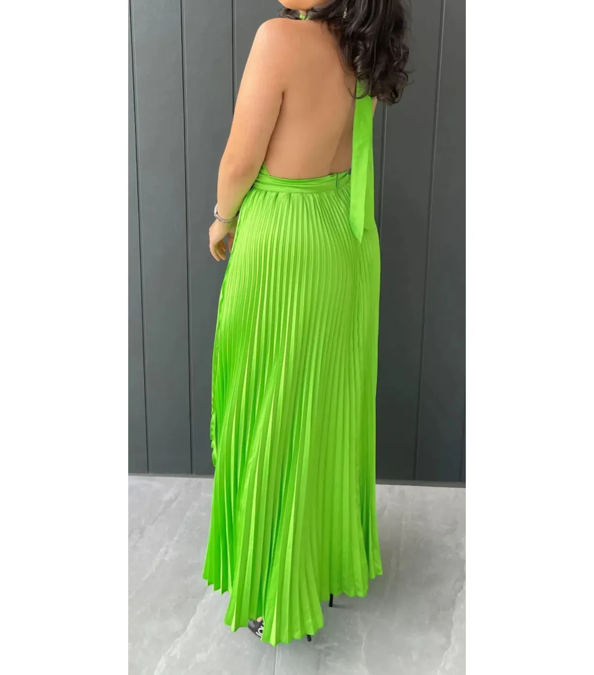 L'Idee Renaissance Split Maxi Gown Neon Lime Green Size AU 6 - Image 3