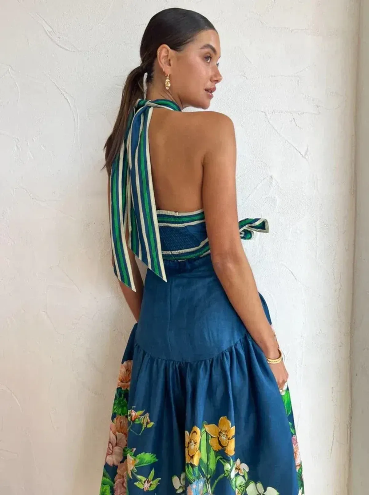 Alemais Lyla Halter Midi Dress Blue Size AU 6 - Image 4