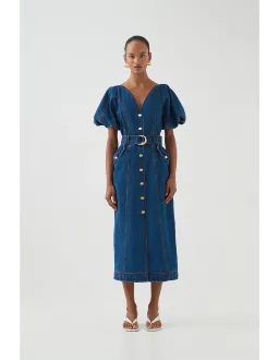 Aje Harper Denim Midi Dress in Classic Wash Size 6/XS for rent on The Volte - image 1