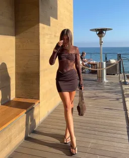 BENNI Oskar Mini Dress in Chocolate Size AU8 for rent on The Volte - image 4