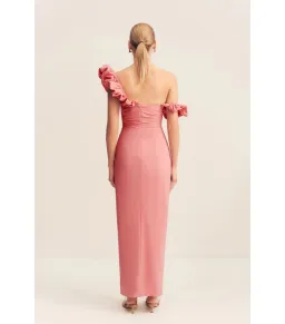 Shona Joy Campbell Ruffle Draped Maxi Dress in Bubblegum Size AU 10 for rent on The Volte - image 4