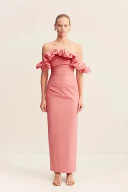 Shona Joy Campbell Ruffle Draped Maxi Dress Bubblegum Size 12 for rent on The Volte - image 3