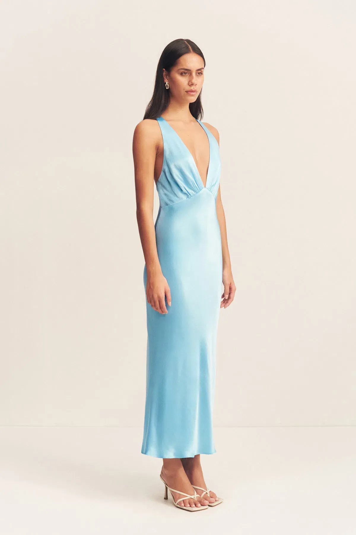 Shona Joy La Lune Plunged Cross Back Midi Dress in Iceberg Blue Size 8 - Image 2