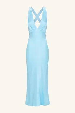Shona Joy La Lune Plunged Cross Back Midi Dress in Iceberg Blue Size 8 for rent on The Volte - image 4