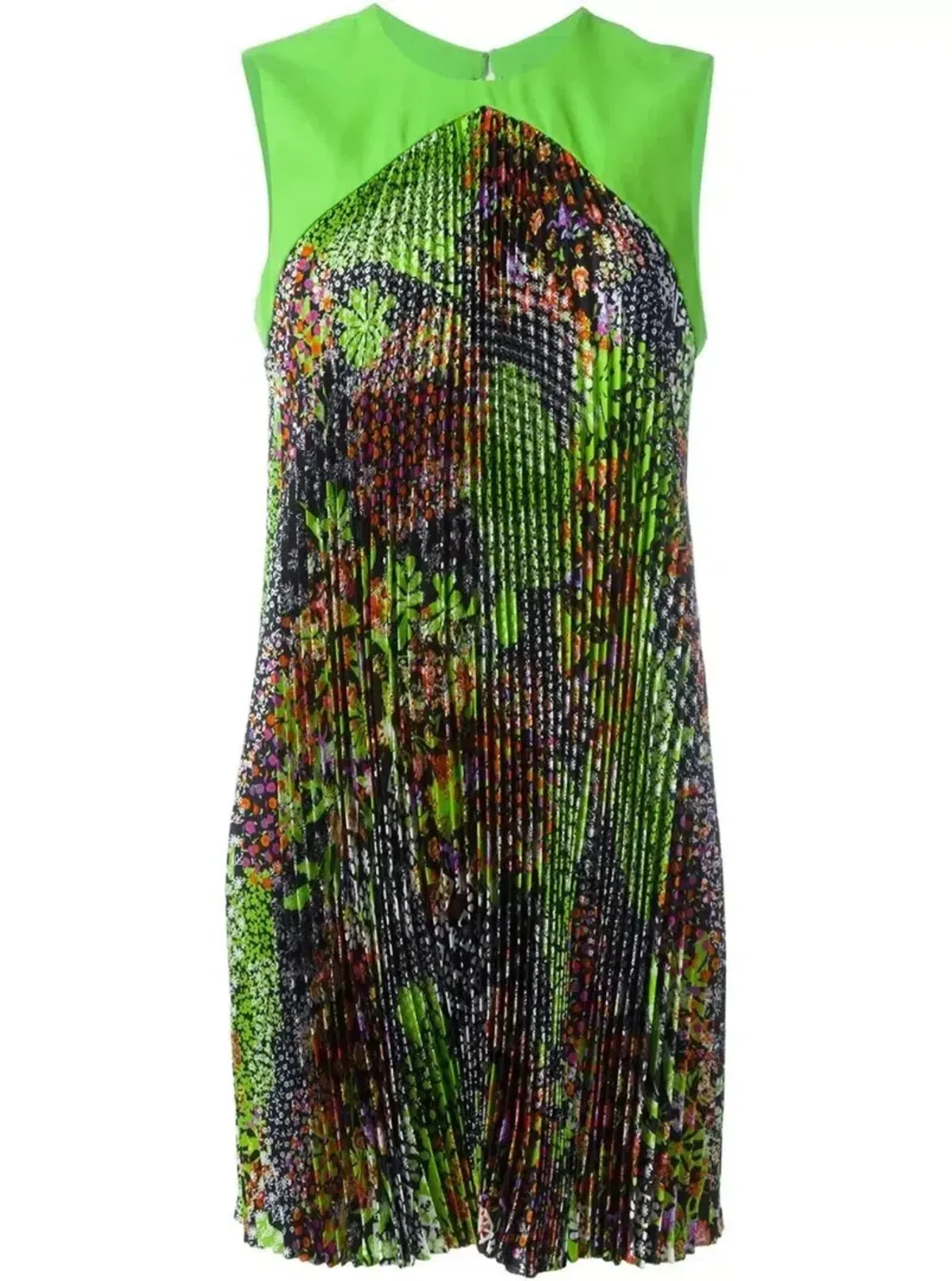 Versace Green Multicolor Plisse Tent Mini Dress Sleeveless Made in Italy Size 38 - Image 6