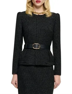 Roland Mouret Long Sleeve Round Neck Boucle Jacket in Black Size for rent on The Volte - image 1