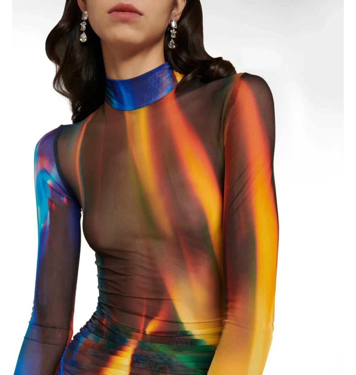 David Koma Draped Sheer Mesh Mini Dress Print Size 6 - Image 3