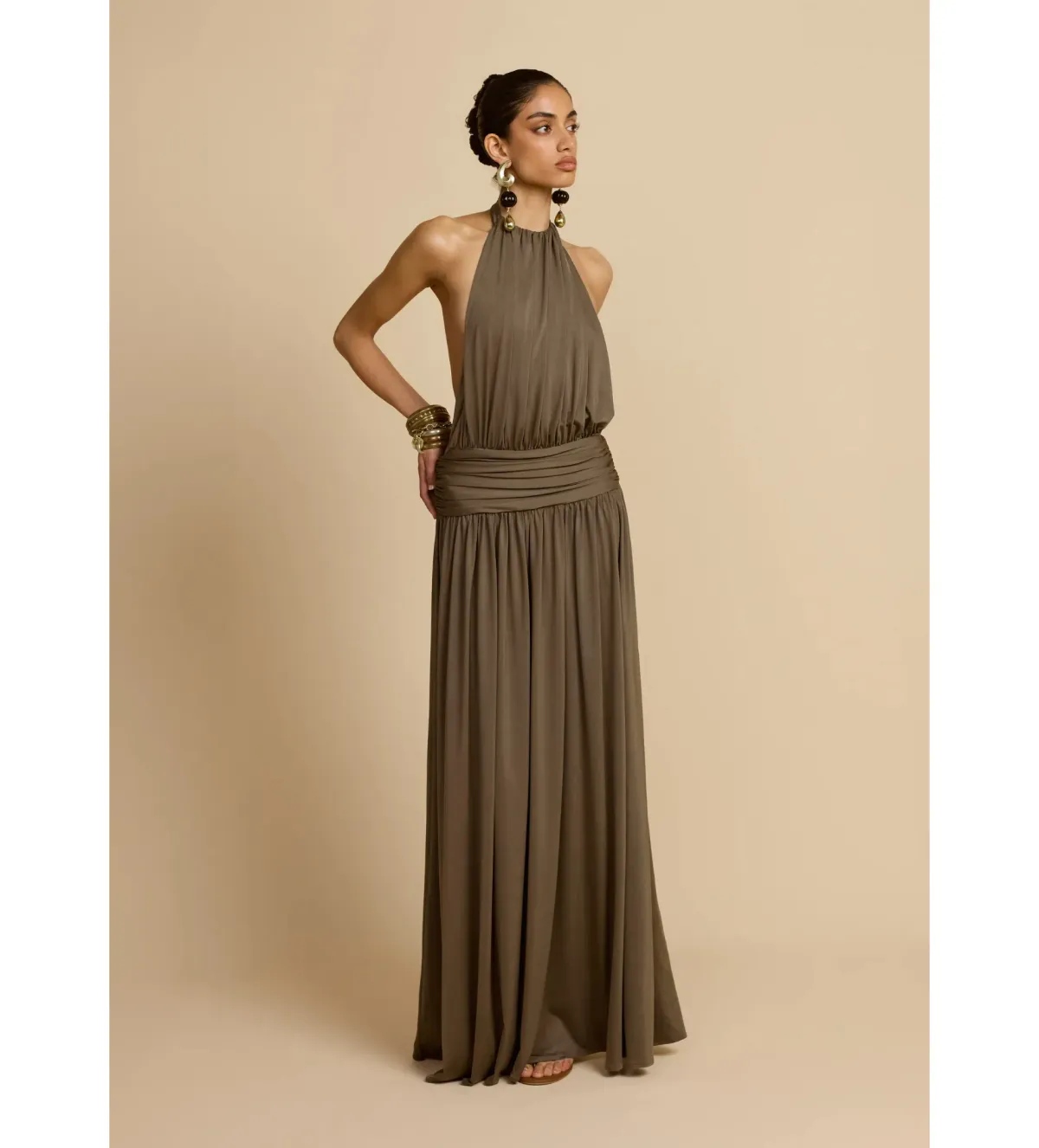 Arcina Ori Satina Maxi Dress Khaki Size AU 6 - Image 2