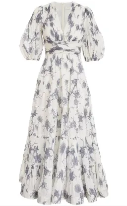 Zimmerman Pleated Midi Dress White & Blue Floral Size 6 for rent on The Volte - image 3