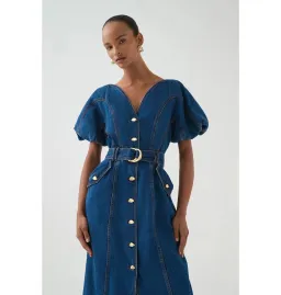 Aje Harper Midi Dress Denim Size 10/M for rent on The Volte - image 5
