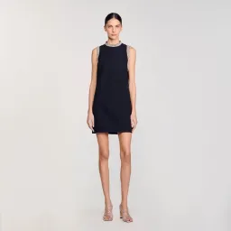 Sandro Rhinestone Embellished Mini Dress Black Size 10 for rent on The Volte - image 1