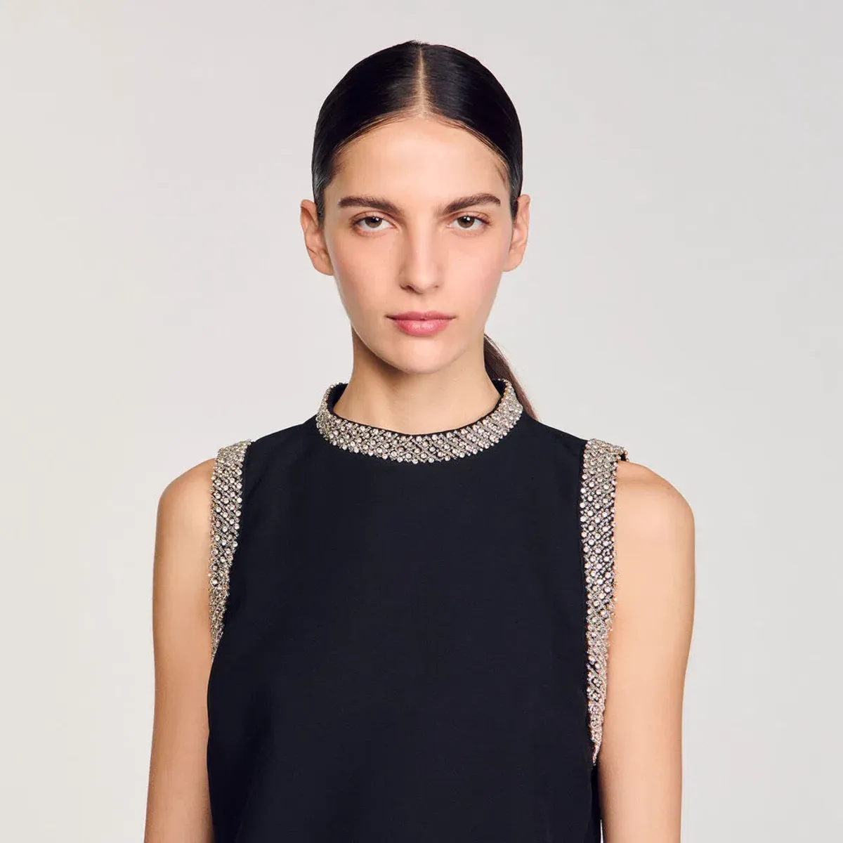 Sandro Rhinestone Embellished Mini Dress Black Size AU 12 - Image 4