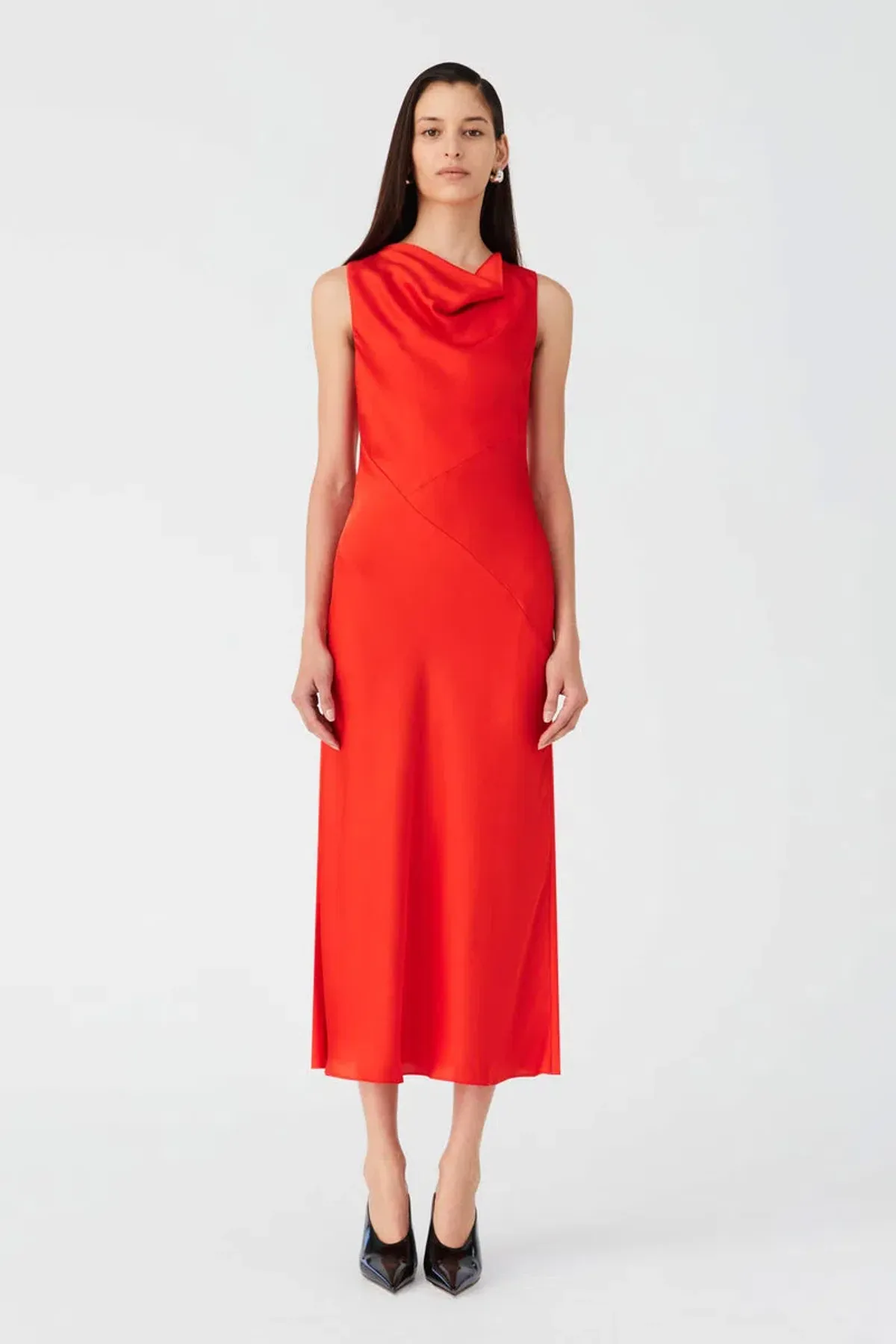MISHA Ambrosie Satin Midi Dress Vermillion Red Size 12/M - Image 1