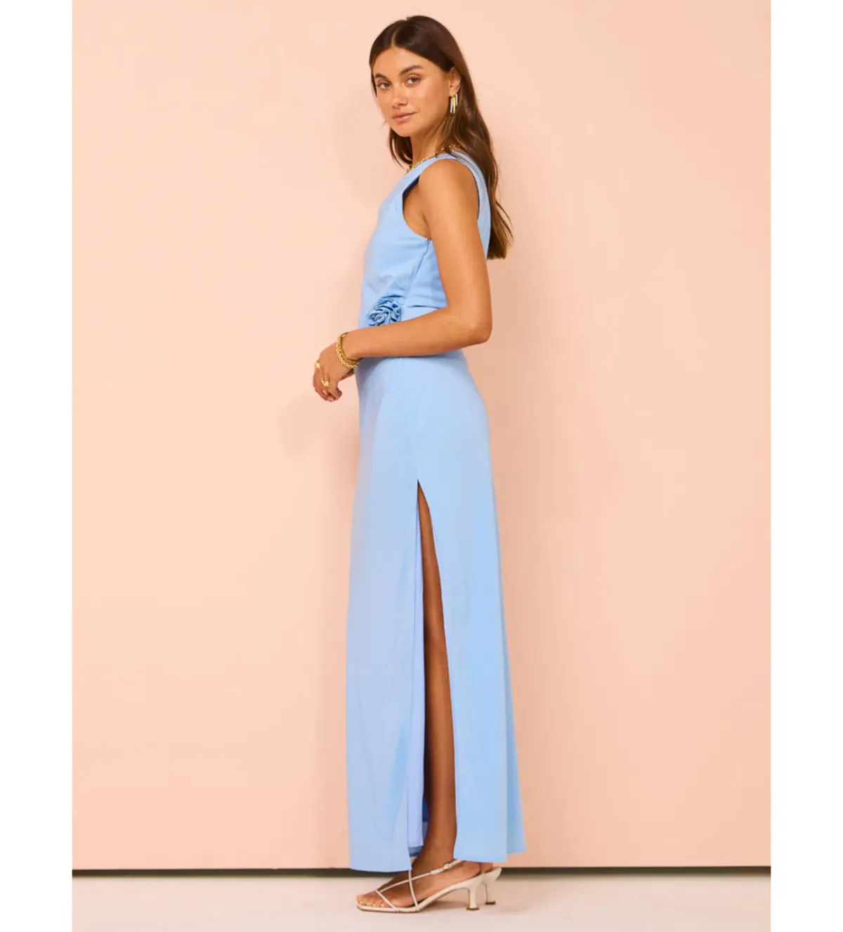 Issy Off Shoulder Flower Maxi Dress in Blue Size M / AU 10 - Image 2