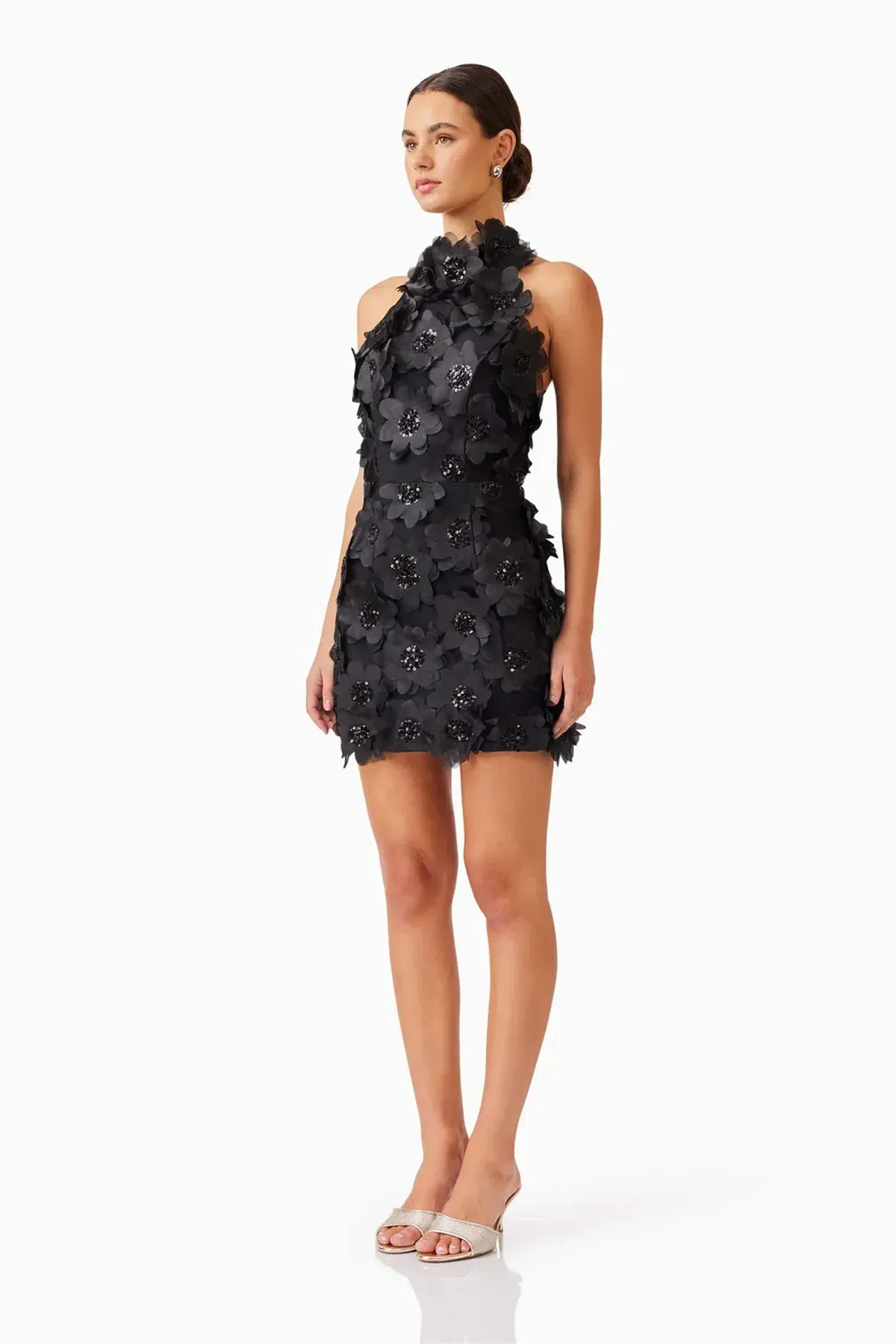 Elliatt Cherry Blossom Mini 3D Floral Dress Black 10 - Image 3