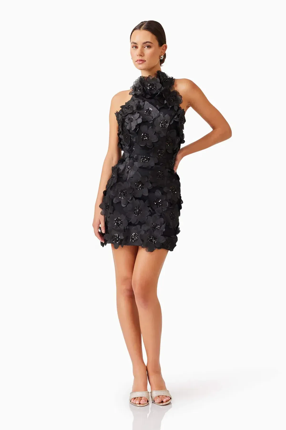 Elliatt Cherry Blossom Mini 3D Floral Dress Black 10 - Image 4