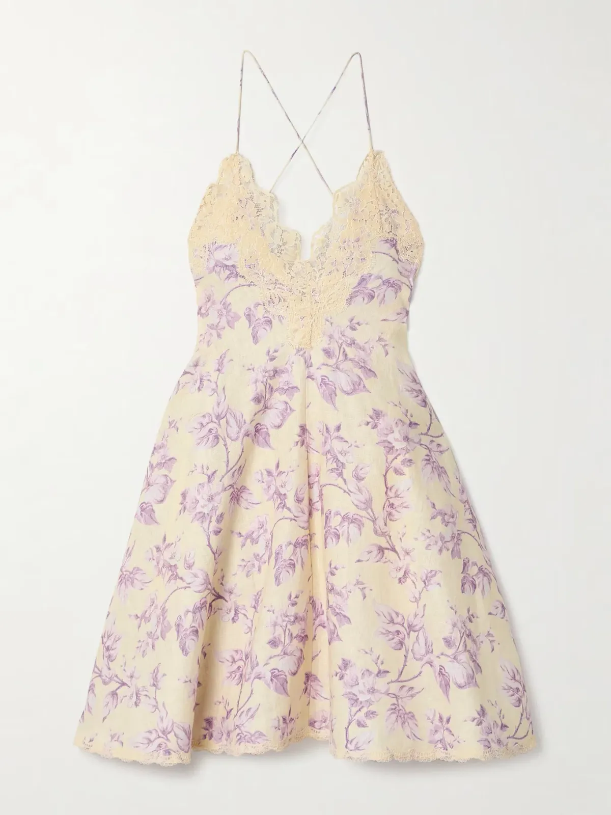 Zimmermann Halliday Swing Mini Dress in Yellow/Lilac Floral Size 2 / AU 12 - Image 4