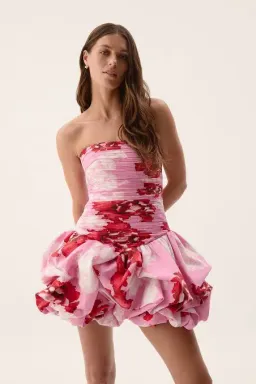 Aje Violette Bubble Hem Mini Dress Pink Boldly Blooming  Size 14 for rent on The Volte - image 2