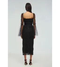 Self-Portrait Sequin Dot Mesh Midi Dress Black Size 10 for rent on The Volte - image 5