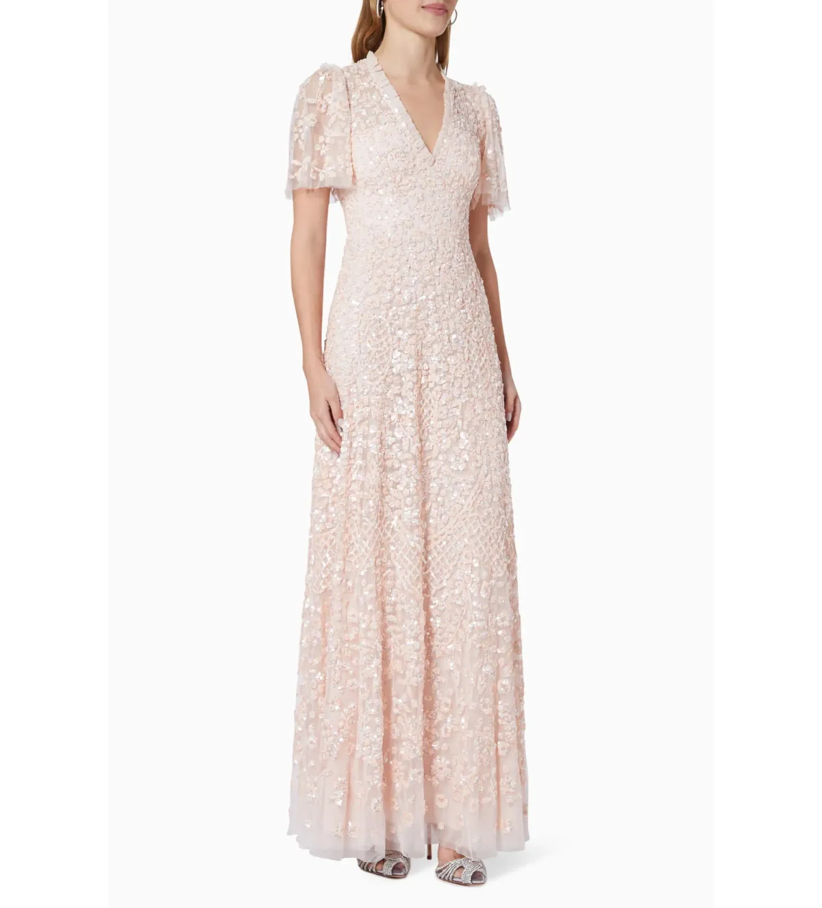 Needle and Thread Amalie Sequin V-Neck Gown Pale Pink in Size 8 - Image 2