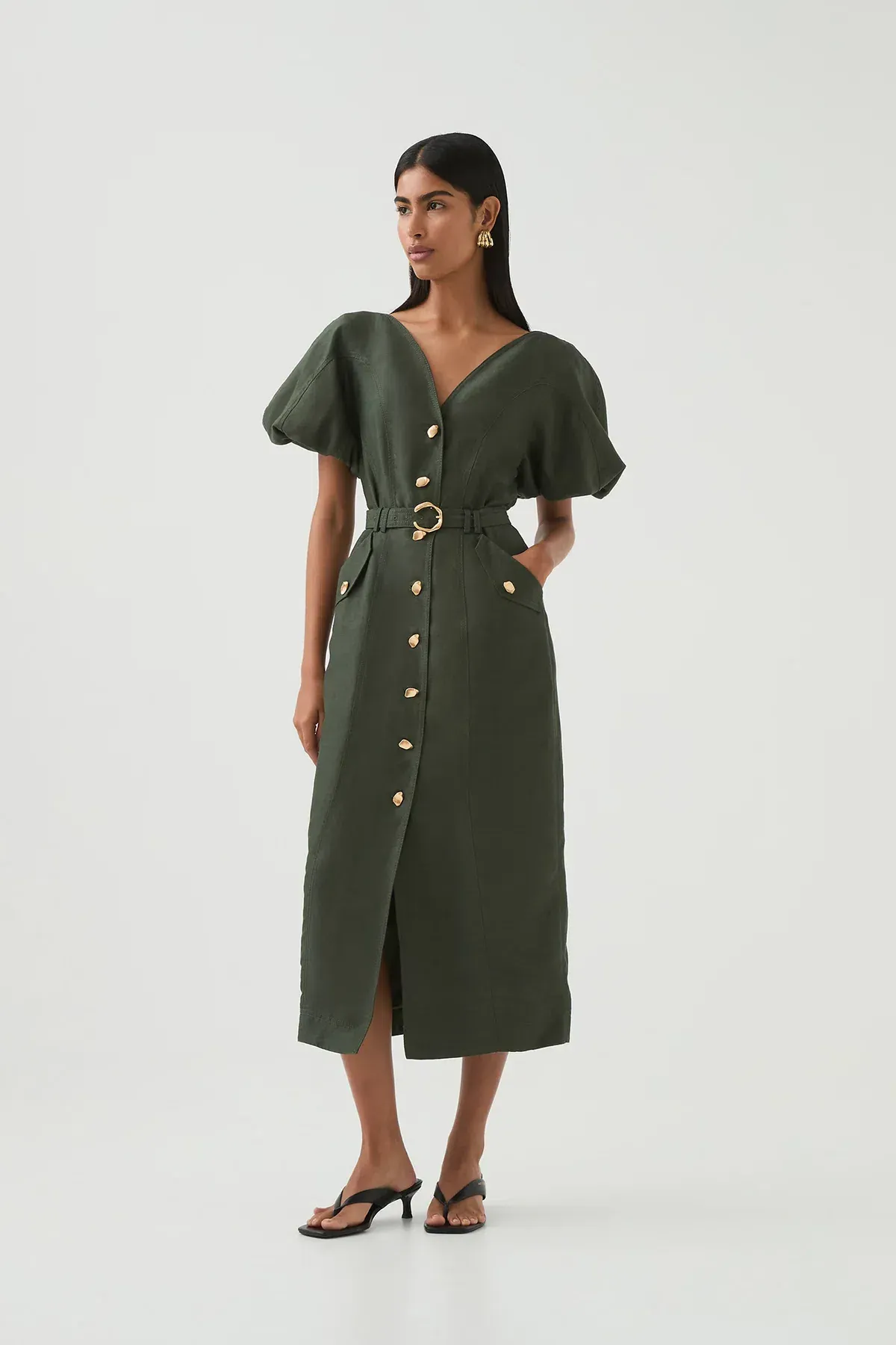 Aje Paloma Utility Midi Dress Midnight Green Size AU 10 - Image 1