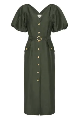 Aje Paloma Utility Midi Dress Midnight Green Size AU 10 for rent on The Volte - image 5