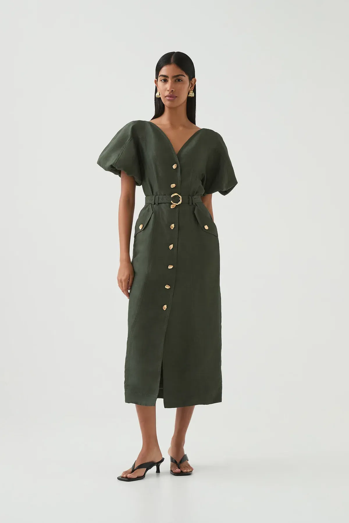 Aje Paloma Utility Midi Dress Midnight Green Size AU 10 - Image 2