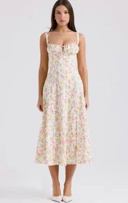 House of CB Carmen Floral Bustier Midi Sundress in  Ivory Meadow Size M/ AU 10 for rent on The Volte - image 1