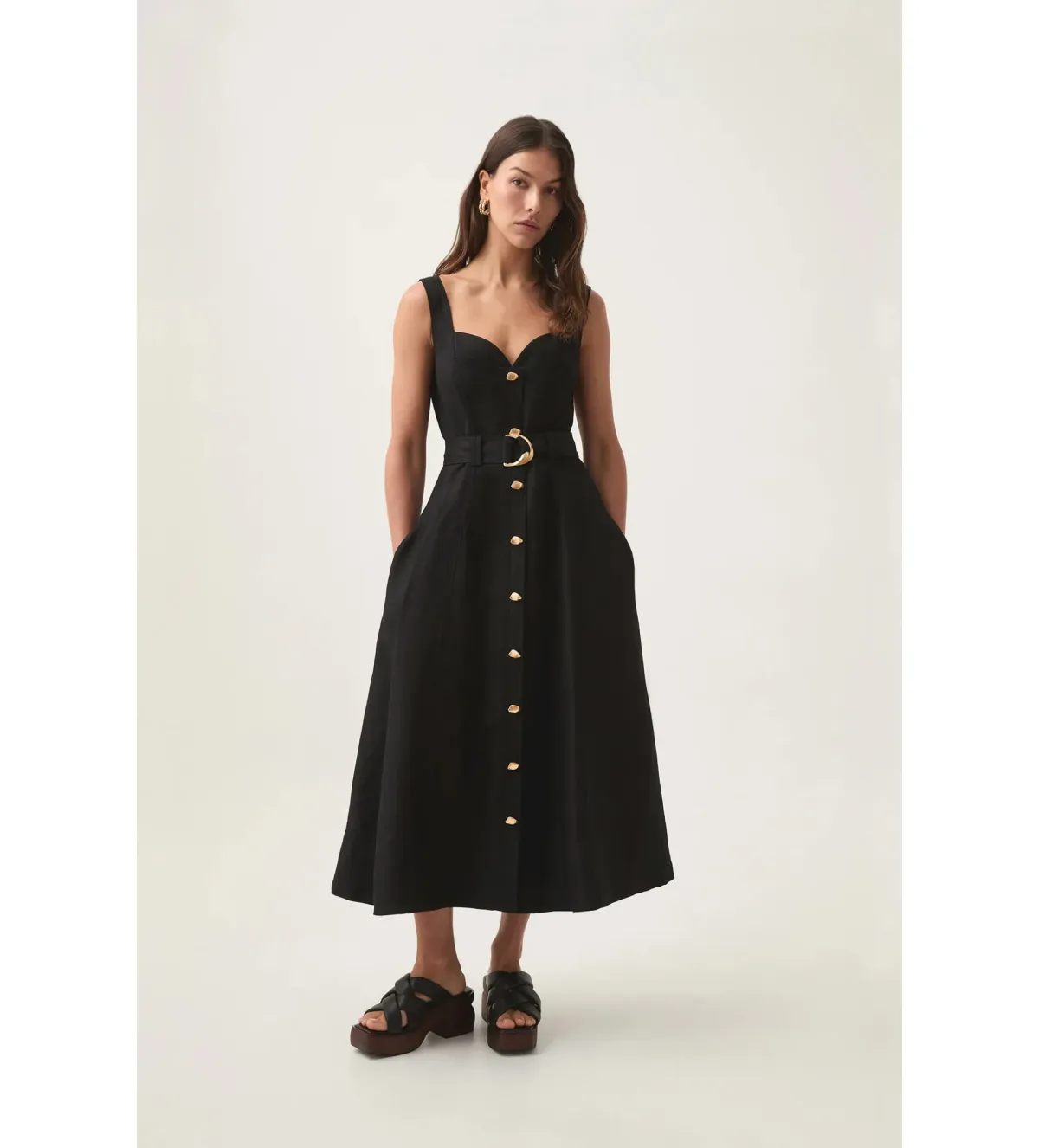 Aje Clay Belted Midi Dress in Black Size AU 8  - Image 1