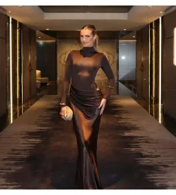 Henne Soraia Long Sleeve Maxi Dress Chocolate Size 6 for rent on The Volte - image 1