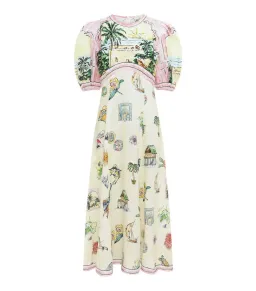 Alemais Sunset Puff-Sleeve Printed Linen Midi Dress Print Size AU 8 for rent on The Volte - image 3