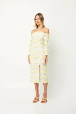 Elliatt Saint Lucia Midi Dress In Ivory/Citrus Size M/ AU 10  for rent on The Volte - image 5