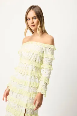 Elliatt Saint Lucia Midi Dress In Ivory/Citrus Size M/ AU 10  for rent on The Volte - image 4