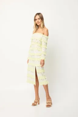 Elliatt Saint Lucia Midi Dress In Ivory/Citrus Size M/ AU 10  for rent on The Volte - image 3