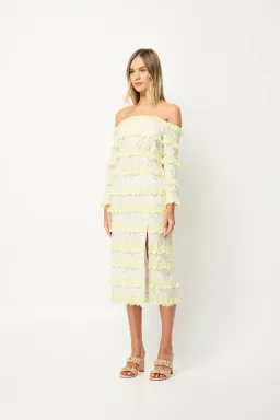 Elliatt Saint Lucia Midi Dress In Ivory/Citrus Size M/ AU 10  for rent on The Volte - image 2