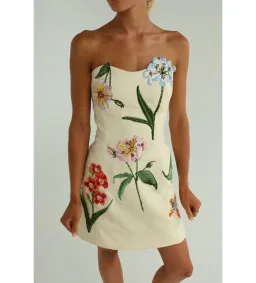 Leo Lin Rosario Velvet Mini Dress Botanical Snow Print Size 10 for rent on The Volte - image 2
