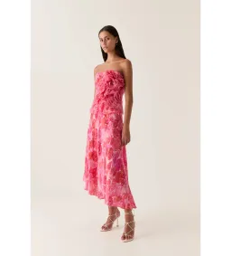 Aje Charmed Rosette Ruffle Bustier with Valeria Asymmetrical Midi Skirt in Misty Rose Size 6 for rent on The Volte - image 1